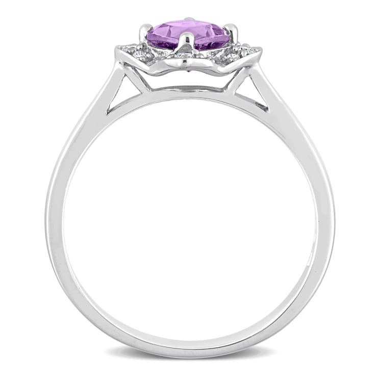 5/8 CT TGW Amethyst and 1/10 CT TW Diamond Halo Ring in Sterling Silver