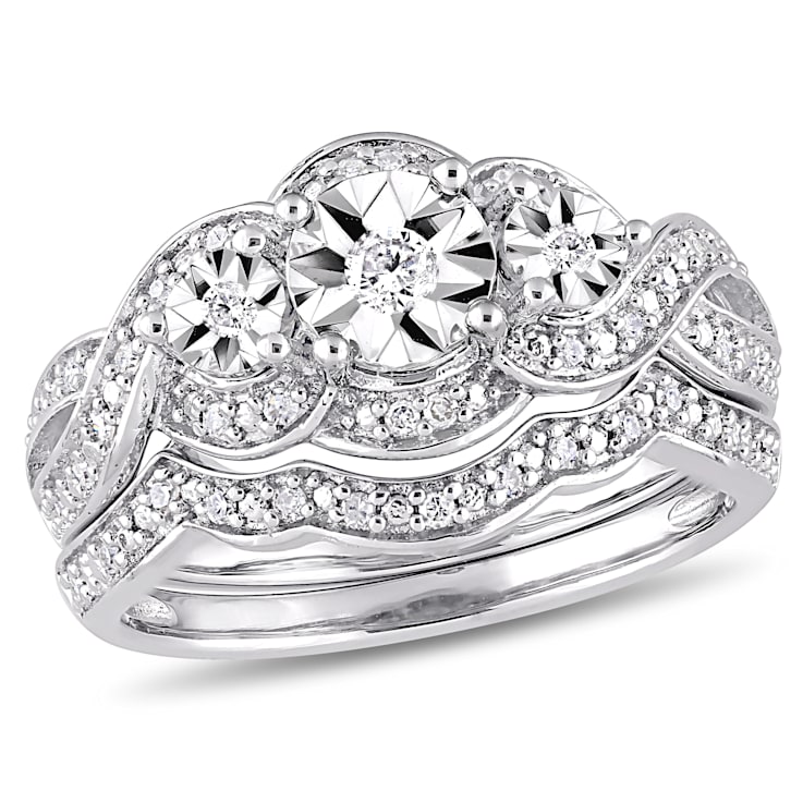 1/4 CT TW Diamond 3-Stone Bridal Set in Sterling Silver