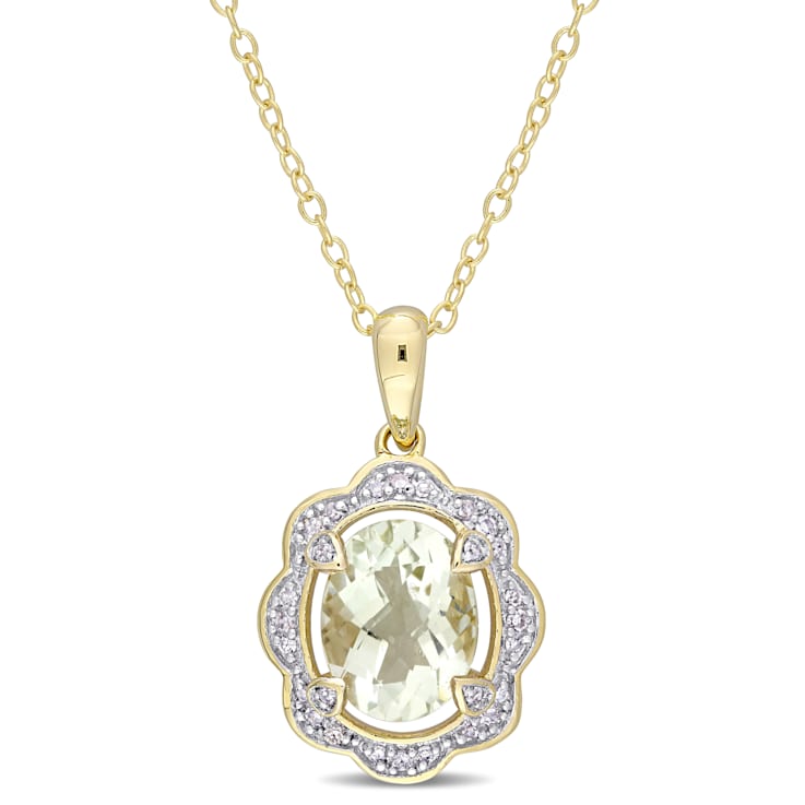 1 5/8 CT TGW Green Quartz and 1/10 CT TW Diamond Pendant with Chain in
Yellow Plated Sterling Silver