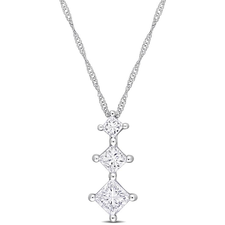 4/5 CT TW Diamond 3-Stone Drop Pendant with Chain in 14K White Gold