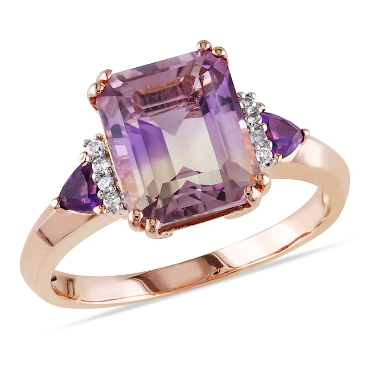 3 2/5 CT TGW Ametrine, Amethyst and Diamond Accent Ring in 18K Rose Gold
Over Sterling Silver