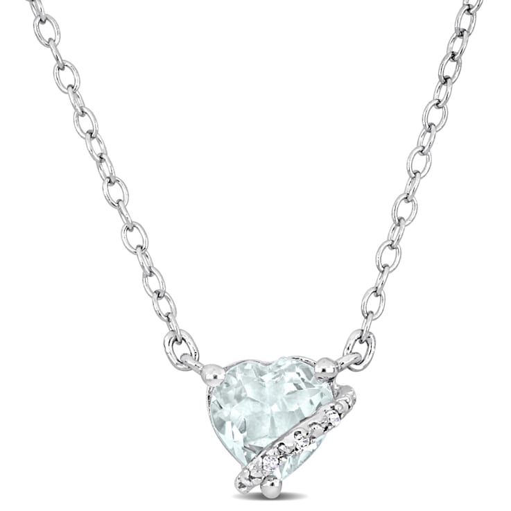 5/8 CT TGW Aquamarine and Diamond Accent Heart Swirl Pendant with Chain
in Sterling Silver