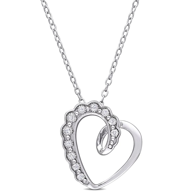 Diamond-Accent Heart Pendant with Chain in Sterling Silver