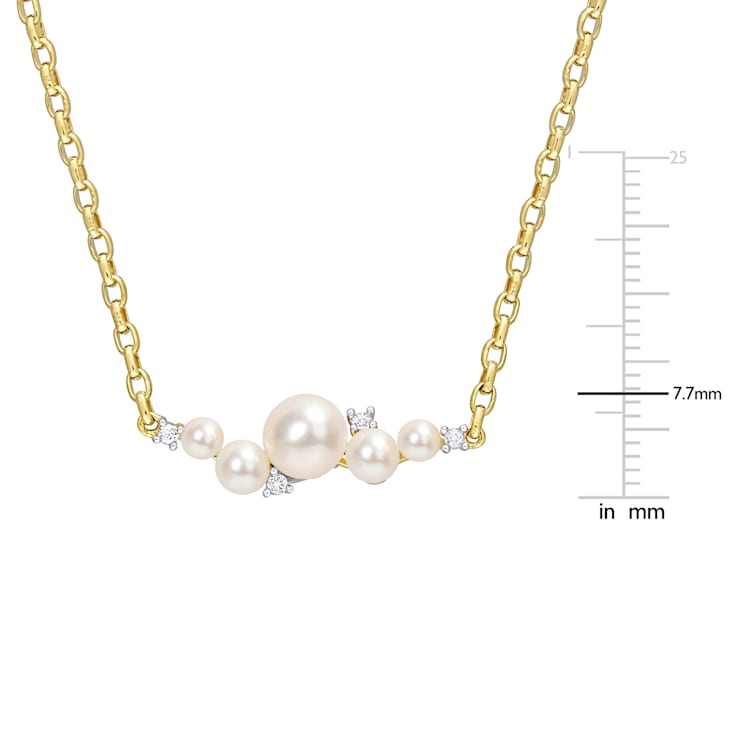 3-6.5 MM Freshwater Cultured Pearl with White Topaz Necklace in 18K
Yellow Gold Over Sterling Silver