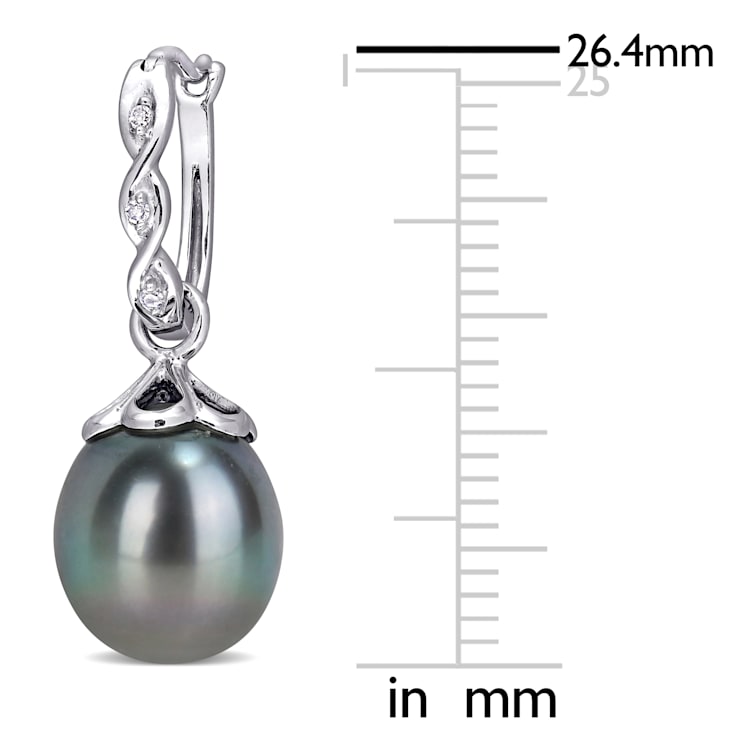 9-9.5MM Tahitian Cultured Pearl and Diamond Accent Infinity Hoop
Earrings in 10K White Gold