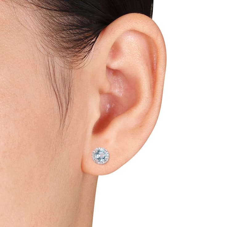 1.00ctw Sky Blue Topaz and Diamond Accent Halo Stud Earrings in Sterling Silver