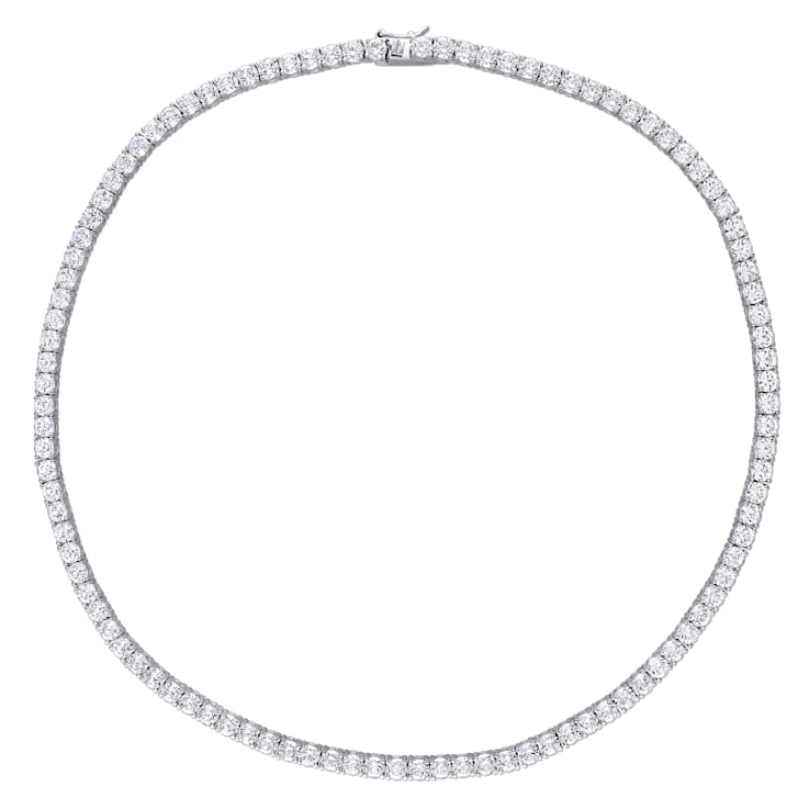 33 CT TGW Created White Sapphire Tennis Necklace in Sterling Silver