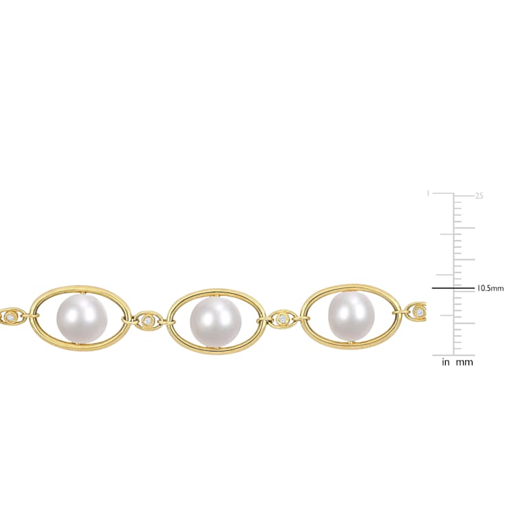 8-8.5 MM Freshwater Cultured Pearl and Cubic Zirconia Necklace 18K
Yellow Gold Over Sterling Silver