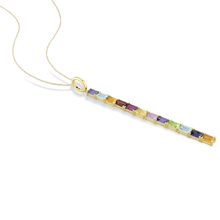 5 3/4 CT TGW Iolite Linear Pendant with Oval Link Chain in 10K Yellow Gold
