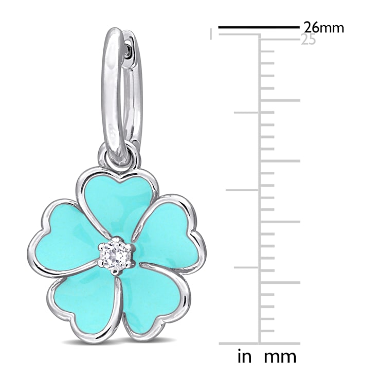 1/6 CT TGW White Topaz with Light Blue Enamel Flower Hoop Earrings in
Sterling Silver