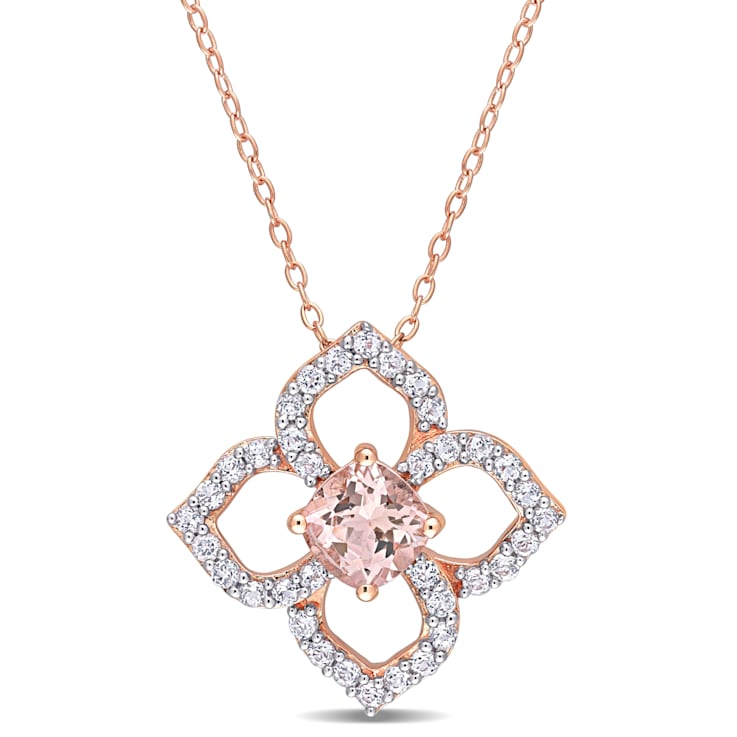 2 CT TGW Morganite and White Topaz Floral Pendant with Chain in Rose
Plated Sterling Silver