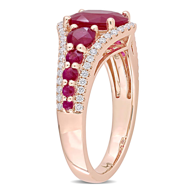 3 2/5 CT TGW Ruby and 1/3 CT TW Diamond Graduated Ring in 14K Rose Gold