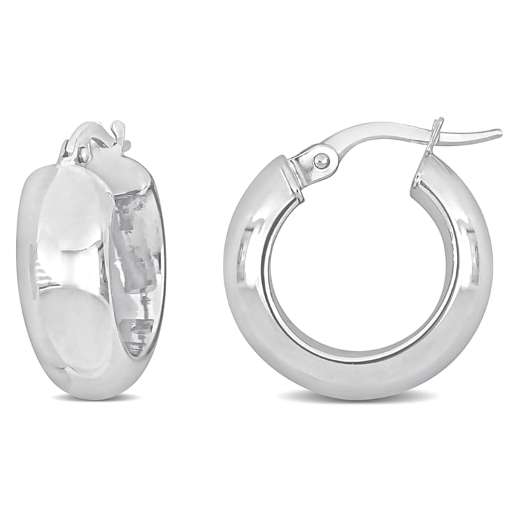 18mm Huggie Hoop Earrings in 10k White Gold