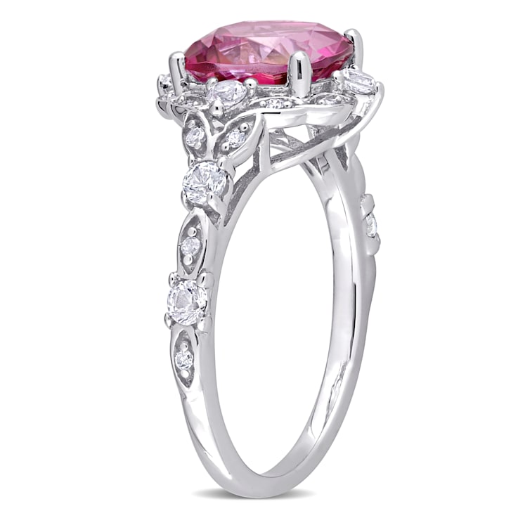 3 CT TGW Pink Topaz and White Sapphire with Diamond Accent Vintage Halo
Ring in 10K White Gold