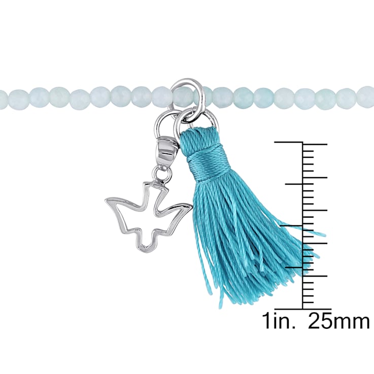 20" Amazonite Bead Bracelet with Green Tassel and Dove Charm in
Sterling Silver