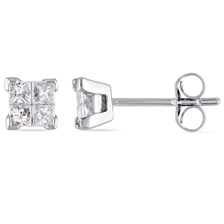 1/2 CT TW Princess Cut Diamond Stud Earrings in 10k White Gold