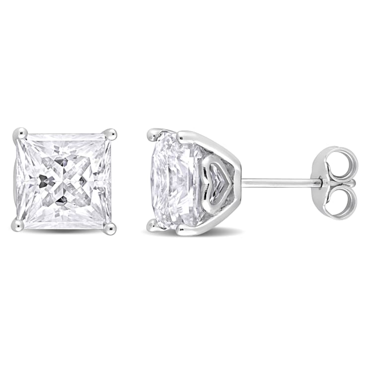 6 CT TGW Princess Cut Created Moissanite Stud Earrings in Sterling Silver