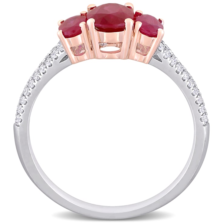 1 1/2 CT TGW Ruby and 1/6 CT TW Diamond 3-stone Ring in 2-tone 14K White
& Rose Gold