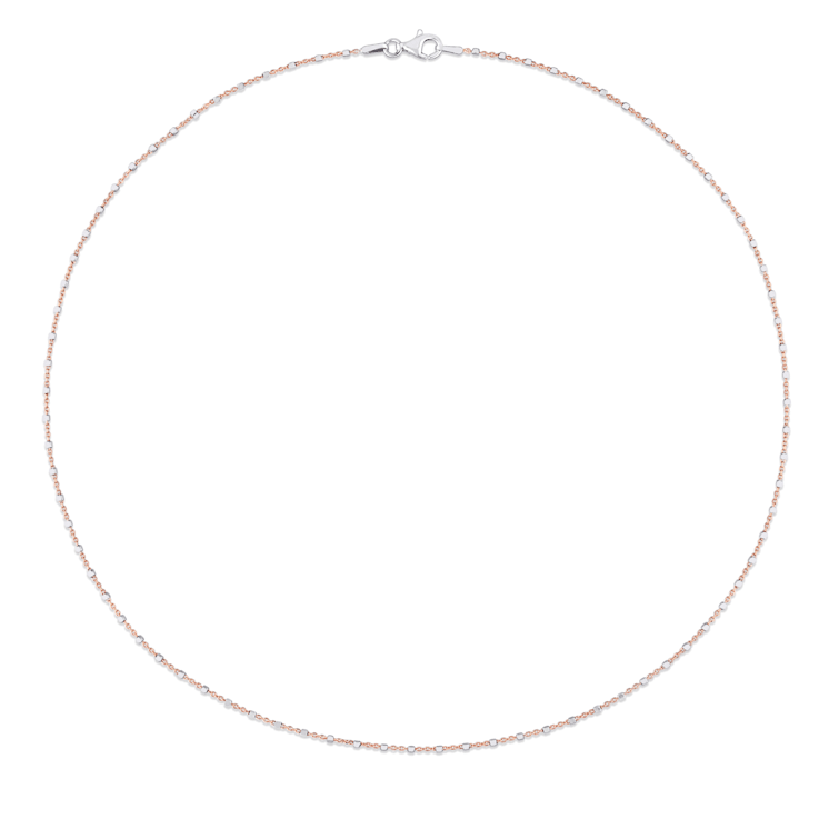 1.3MM White Beaded Chain Necklace in Rose Plated Sterling Silver