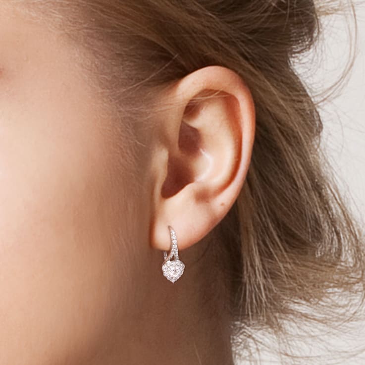 2 CT DEW Created Moissanite Heart Halo Leverback Earrings in Sterling Silver