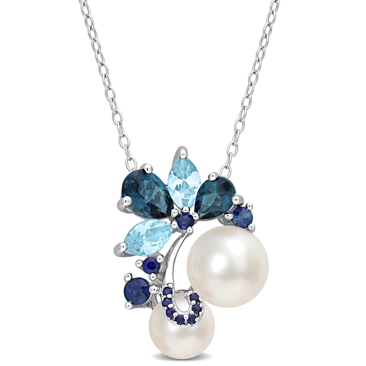 7-9MM Freshwater Cultured Pearl and 2 3/4 CT TGW Topaz and Sapphire
Pendant in Sterling Silver