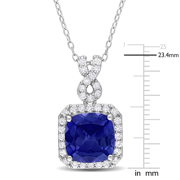 6 2/5 CT TGW Simulated Tanzanite and Created White Sapphire Pendant with
Chain in Sterling Silver