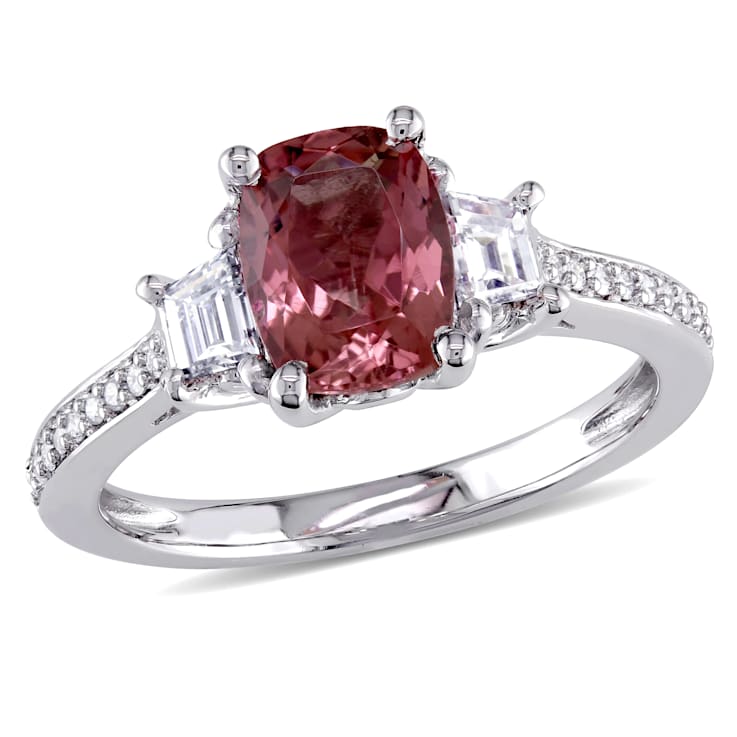 1 3/5 CT TGW Tourmaline and 3/4 CT TW Diamond 3-Stone Ring in 14K White Gold