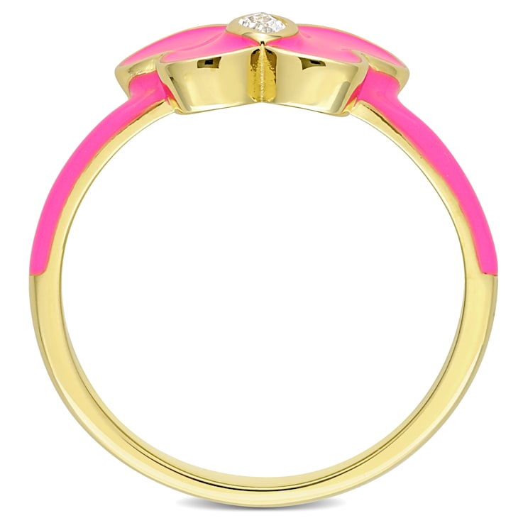 1/8 CT TGW Created White Sapphire Butterfly Pink Enamel Ring in Yellow
Plated Sterling Silver