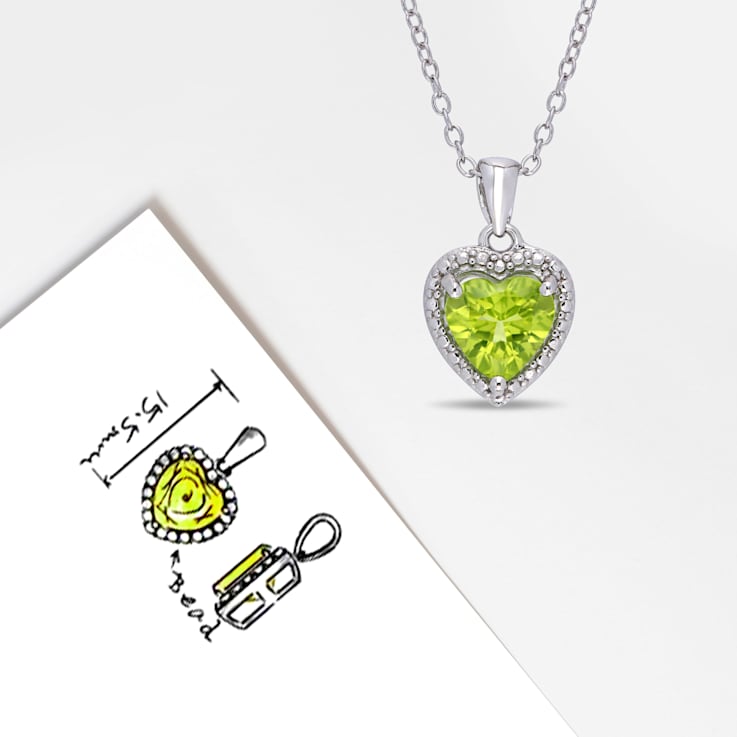 1 1/3 CT TGW Peridot Heart Halo Pendant with Chain in Sterling Silver