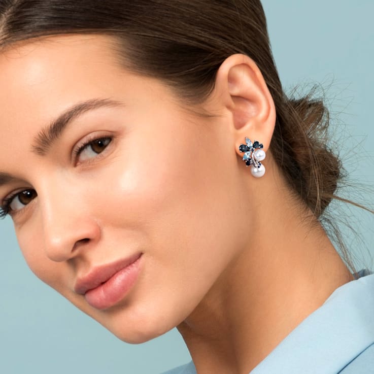 6-8.5MM Freshwater Cultured Pearl and 3 CT TGW Topaz and Sapphire
Earrings in Sterling Silver