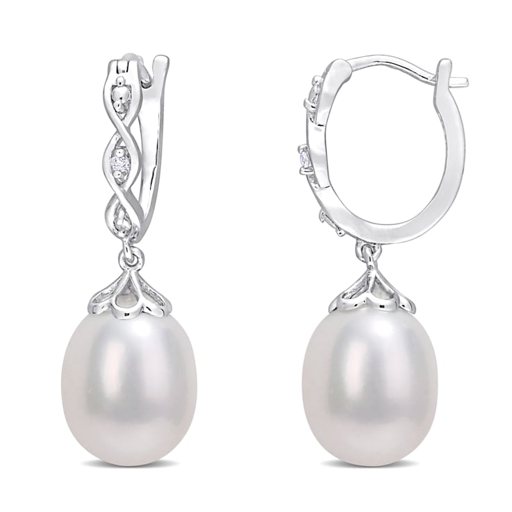 8-8.5MM Freshwater Cultured Pearl and Diamond Accent Infinity Drop Cuff
Earrings in Sterling Silver