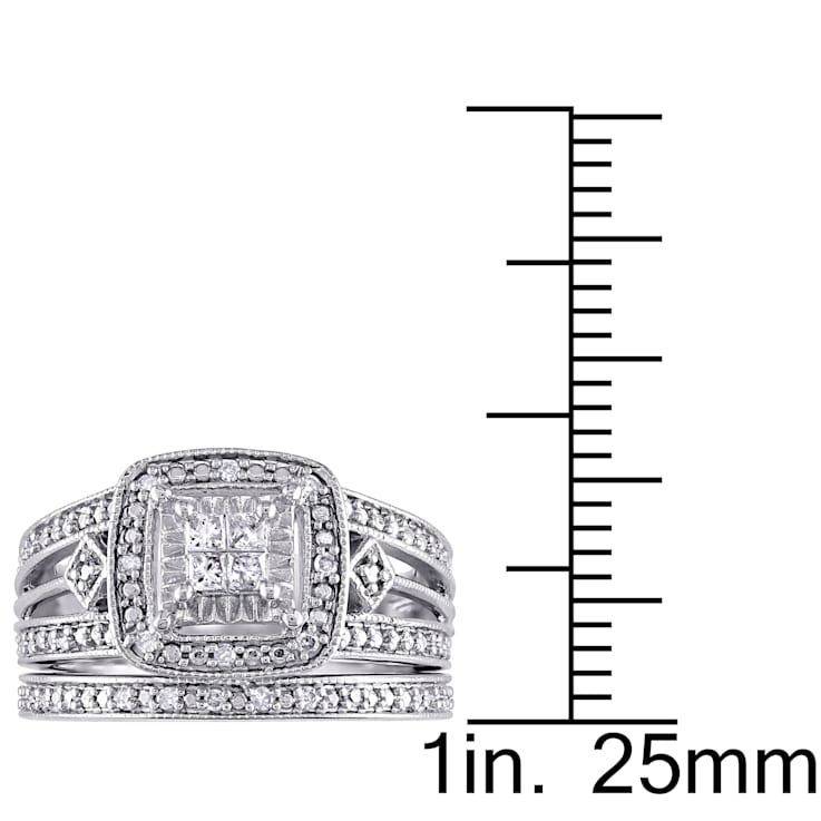 1/4 CT TW Princess Cut Diamond Quad Filigree Bridal Set in Sterling Silver