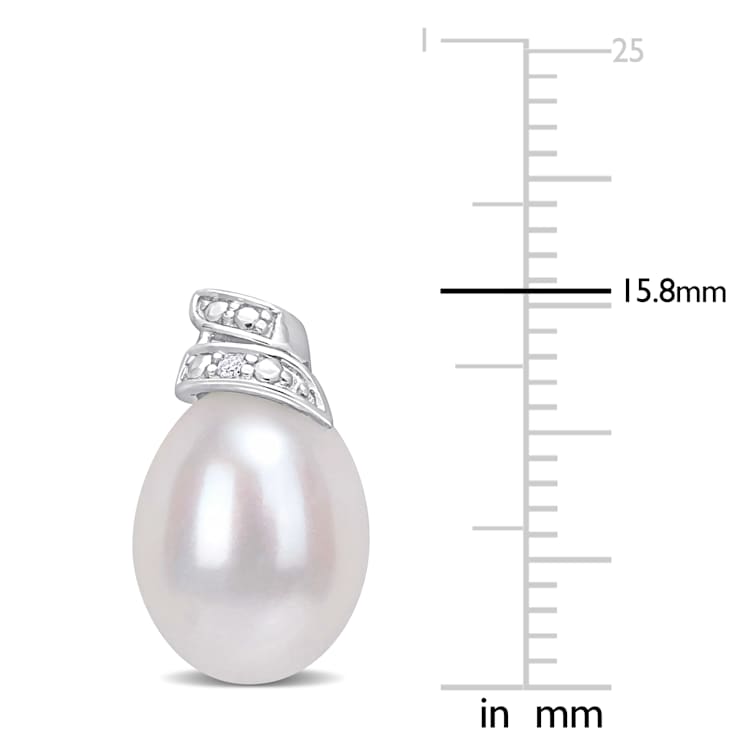 6.5-7 MM Freshwater Cultured Pearl and Diamond Accent Swirl Stud
Earrings in Sterling Silver