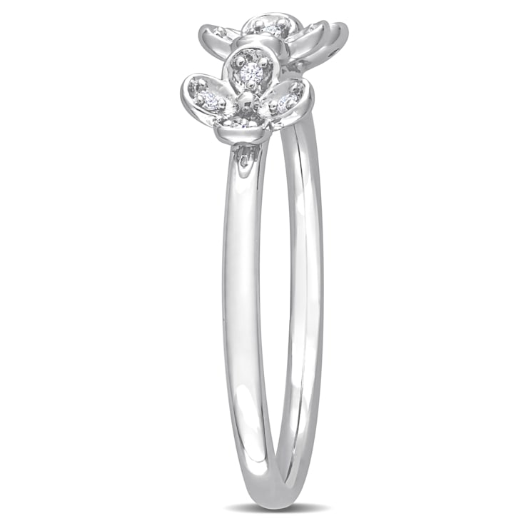 0.06 CT TW Diamond Floral Band in Sterling Silver