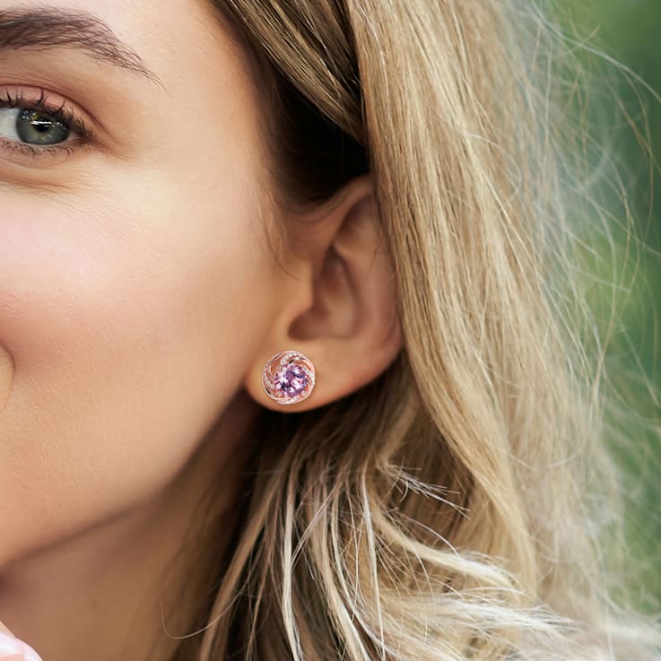 3 1/3 CT TGW Amethyst and White Topaz Swirl Halo Earrings in Rose Plated
Sterling Silver