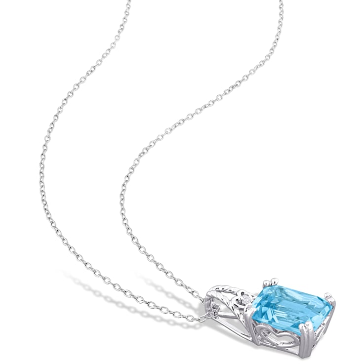 7 1/2 CT TGW Sky Blue and White Topaz Pendant with Chain in Sterling Silver