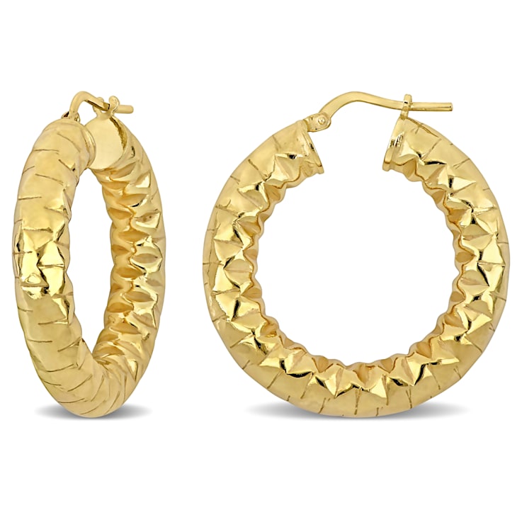 31.5MM Diamond Cut Hoop Earrings in 18K Yellow Gold Over Sterling Silver
