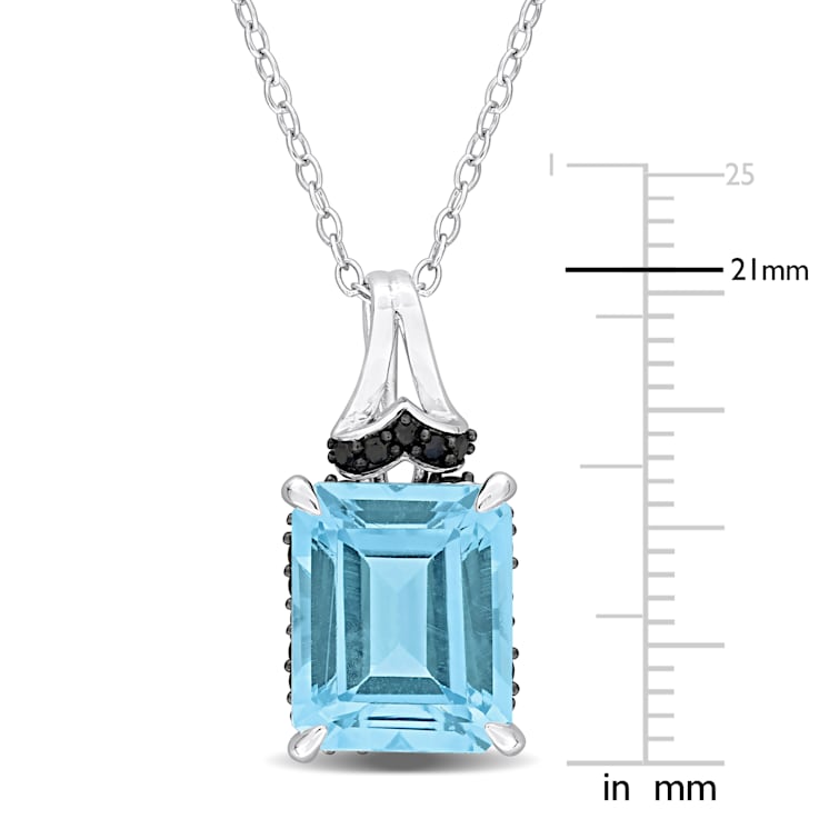 7 3/4 CT TGW Sky Blue Topaz and Black Sapphire Pendant with Chain in
Sterling Silver