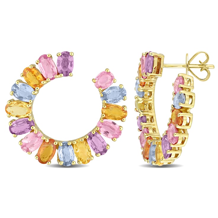 9 1/7 CT TGW Multi-Color Sapphire Earrings in 14K Yellow Gold