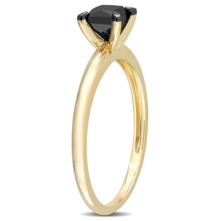 3/4 ct Black Diamond Solitaire Engagement Ring in 14K Yellow Gold
