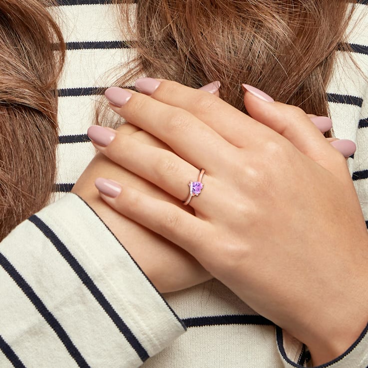 3/5 CT TGW Amethyst and Diamond Accent Heart Wrap Ring in Rose Plated
Sterling Silver