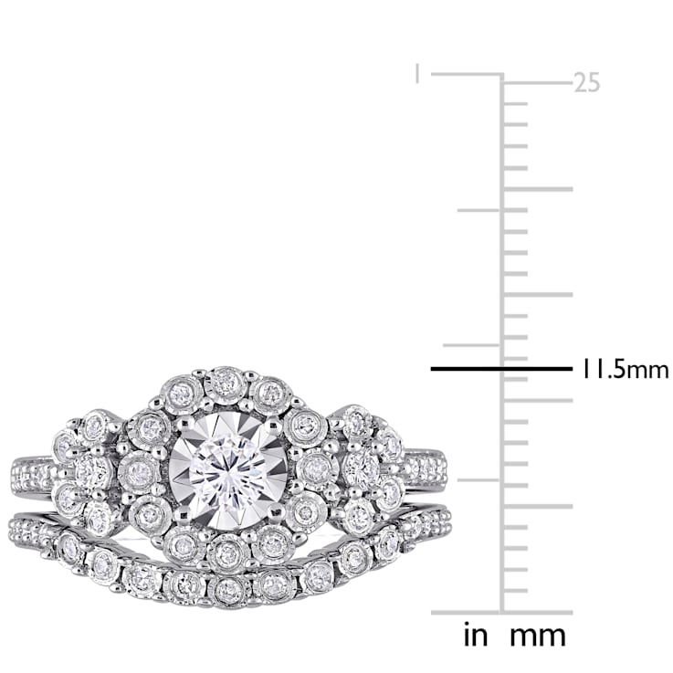1/2 CT TW Diamond Halo Ring Set in Sterling Silver