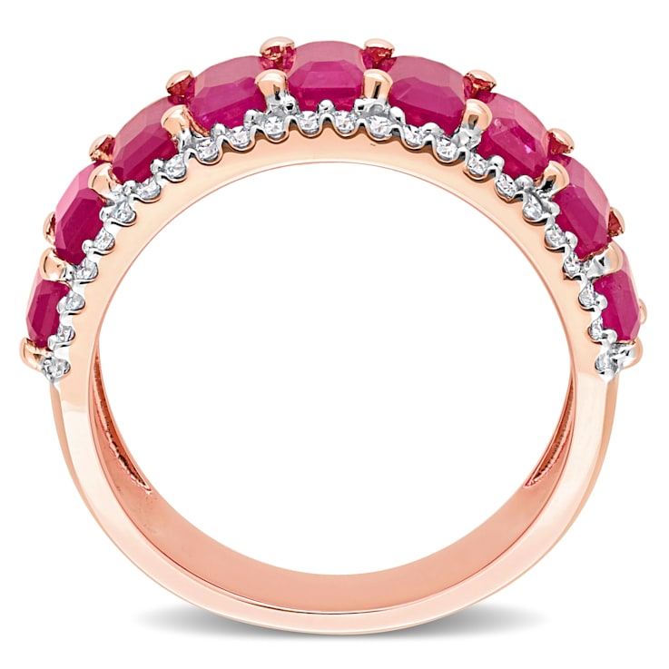 3 1/3 CT TGW Ruby and 1/3 CT TW Diamond Semi Eternity Ring in 14K Rose Gold