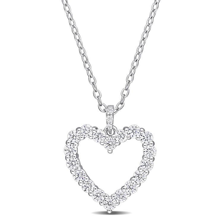 3/5 CT DEW Created Moissanite Open Heart Pendant with Chain in Sterling Silver