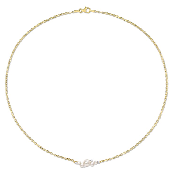 3-6.5 MM Freshwater Cultured Pearl with White Topaz Necklace in 18K
Yellow Gold Over Sterling Silver