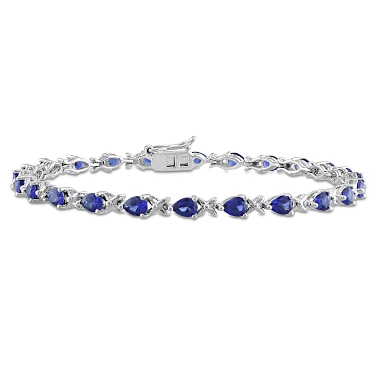 5 1/3 CT TGW Created Blue Sapphire X Link Bracelet in Sterling Silver
