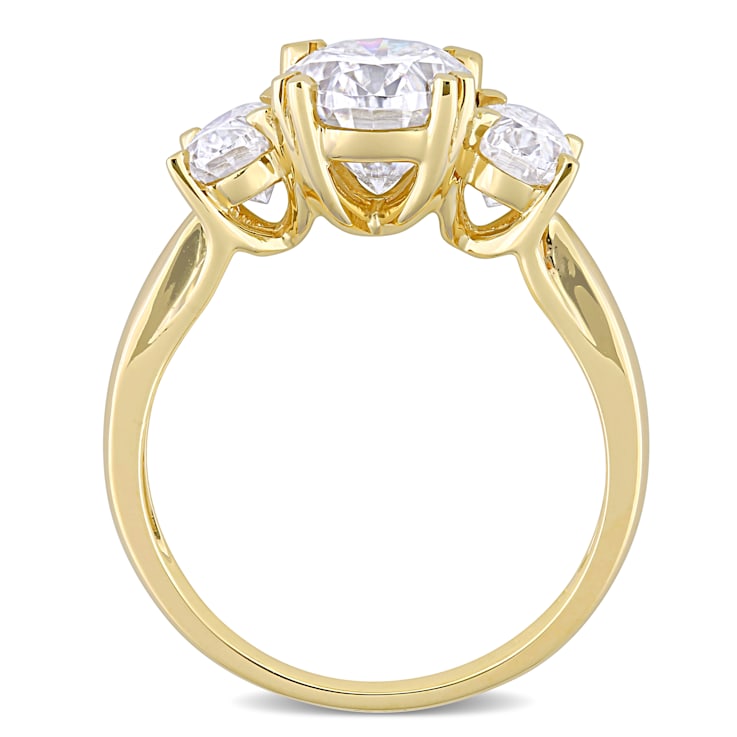 3 CT DEW Created Moissanite 3-Stone Engagement Ring in 10K Yellow Gold
