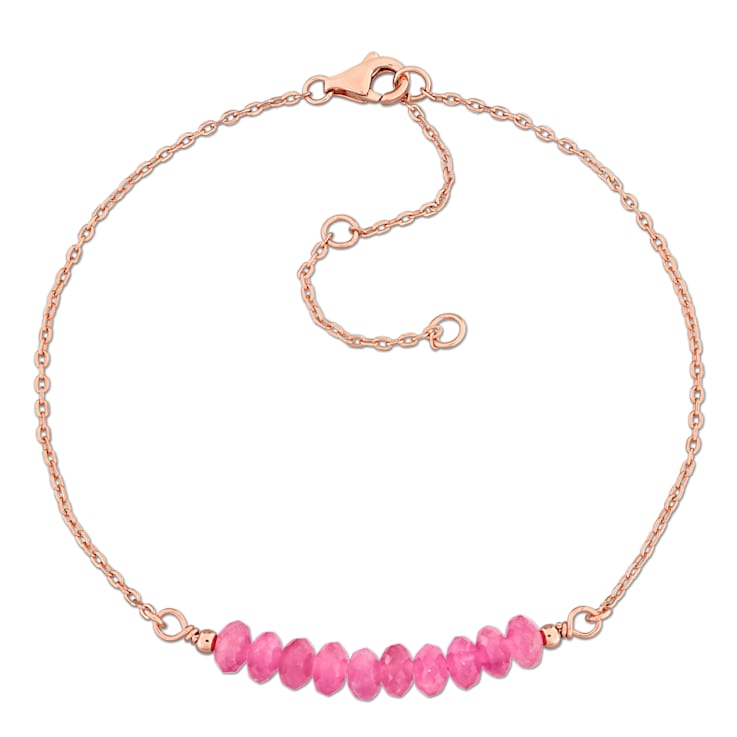 4/5 CT TGW Pink Tourmaline Bead Bar Bracelet in Rose Plated Sterling Silver