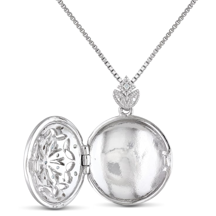 1/10 CT TW Diamond Floral Vintage Locket Pendant with Chain in Sterling Silver