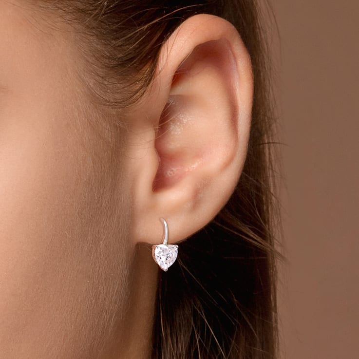 4 CT DEW Created Moissanite Heart Leverback Earrings in Sterling Silver